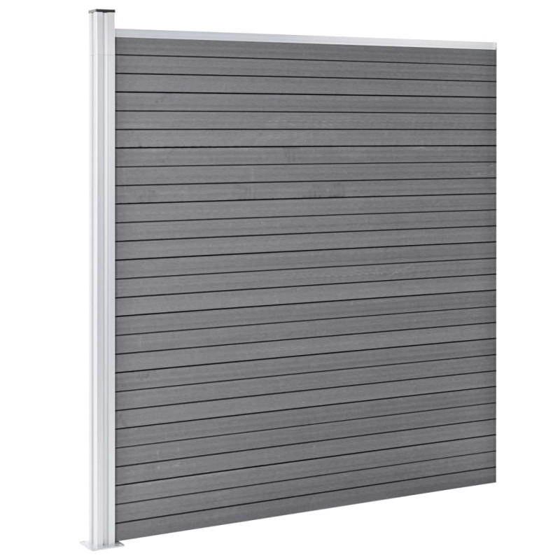 Produktbild för WPC-staketpanel 3 fyrkantig + 1 vinklad 619x186 cm grå