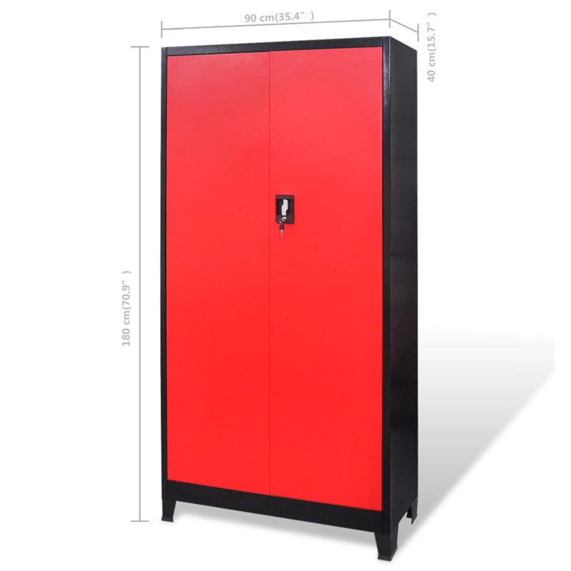 Produktbild för Verktygsskåp med kista stål 90x40x180 cm röd och svart