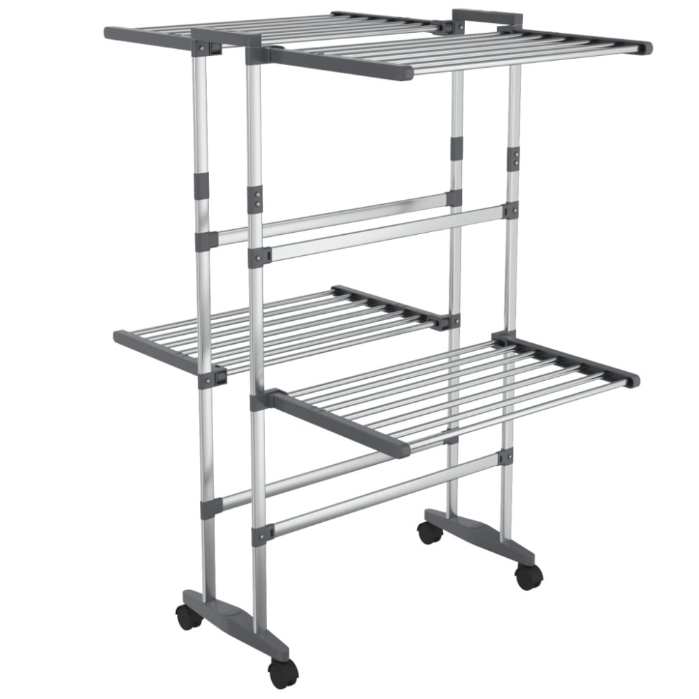 Produktbild för Torkställning på hjul 2 nivåer silver 60x70x106 cm