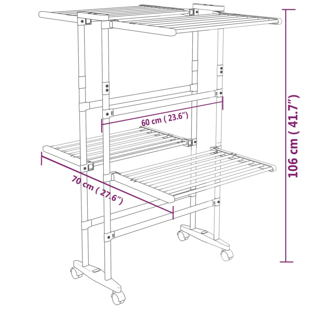 Produktbild för Torkställning på hjul 2 nivåer silver 60x70x106 cm