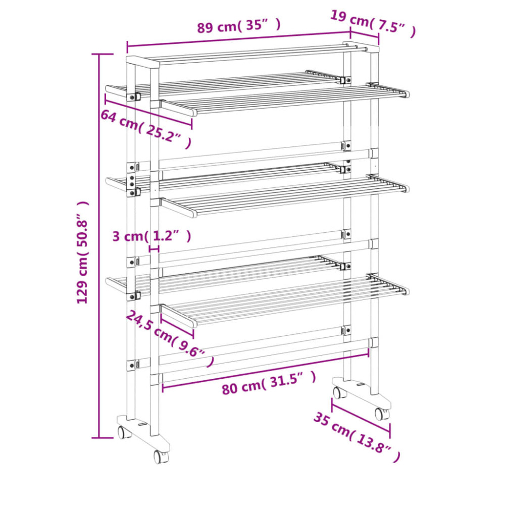 Produktbild för Torkställning på hjul 89x64x129 cm aluminium