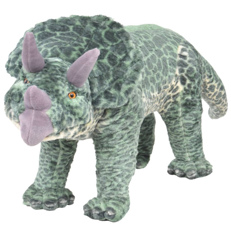 Produktbild för Stående leksaksdinosaurie triceratops plysch grön XXL