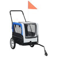 Miniatyr av produktbild för Cykelvagn för husdjur och joggingvagn 2-i-1 grå och blå
