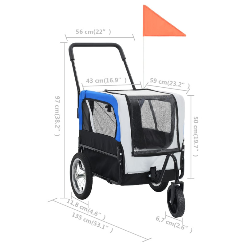 Produktbild för Cykelvagn för husdjur och joggingvagn 2-i-1 grå och blå