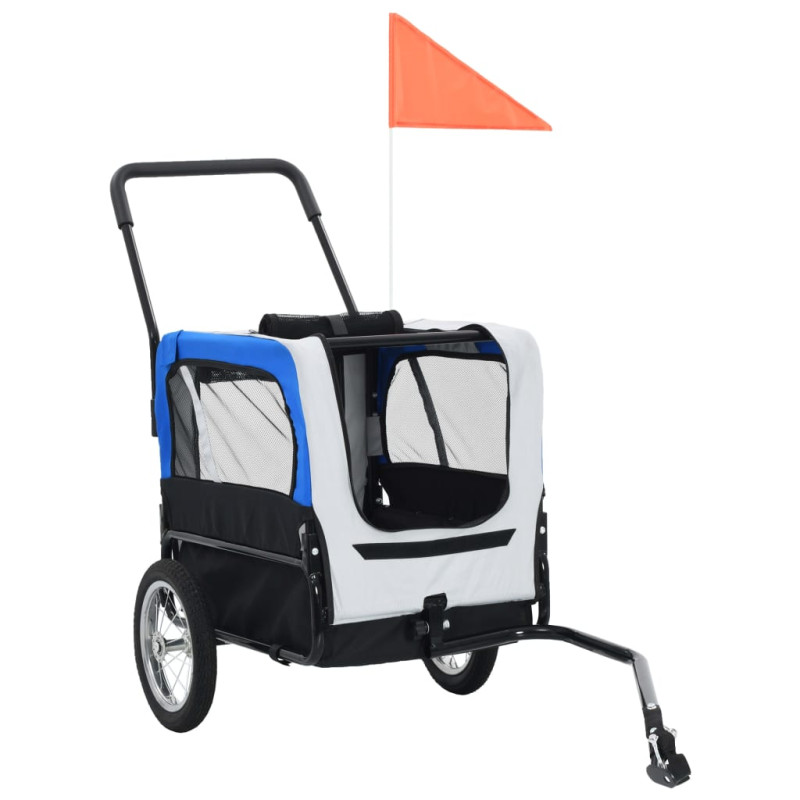 Produktbild för Cykelvagn för husdjur och joggingvagn 2-i-1 grå och blå