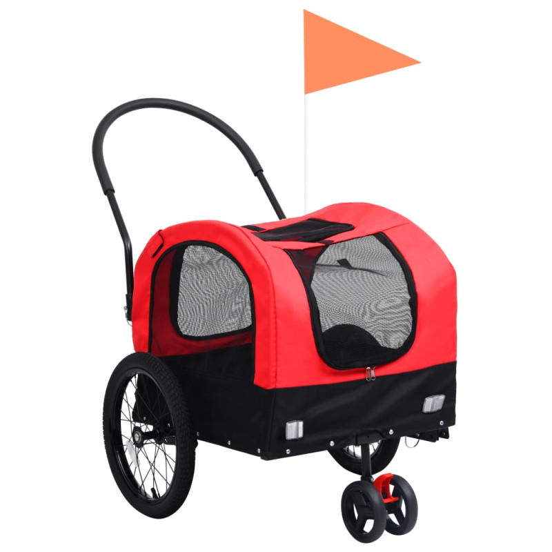 Produktbild för Cykelvagn för husdjur och joggingvagn 2-i-1 röd och svart