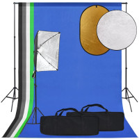 Miniatyr av produktbild för Studioutrustning med softbox-lampa, bakgrund och reflexskärm