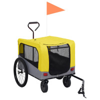 Produktbild för Cykelvagn för husdjur och joggingvagn 2-i-1 gul och grå