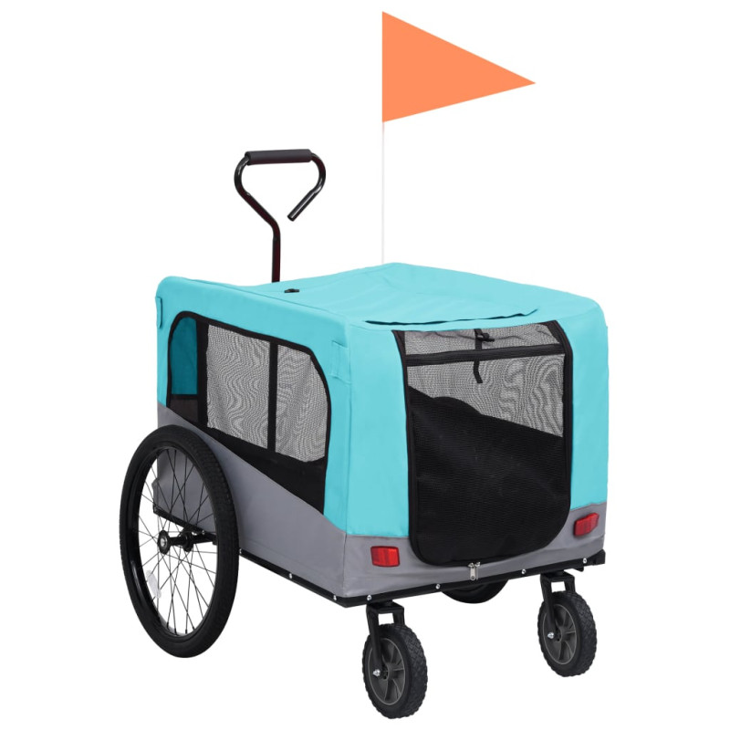 Produktbild för Cykelvagn för husdjur och joggingvagn 2-i-1 blå och grå