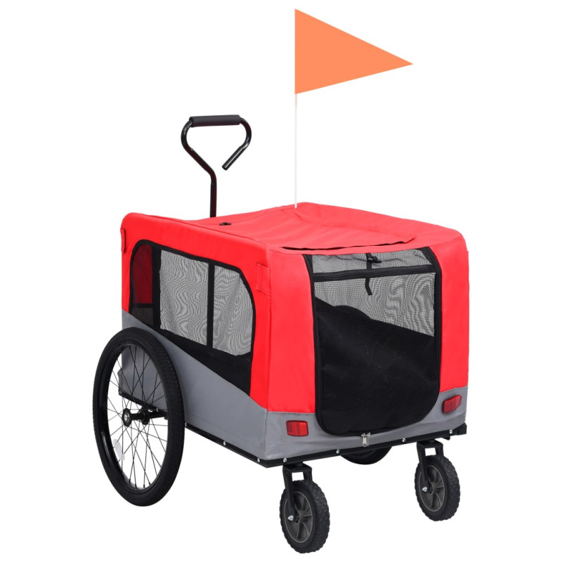 Produktbild för Cykelvagn för husdjur och joggingvagn 2-i-1 röd och grå