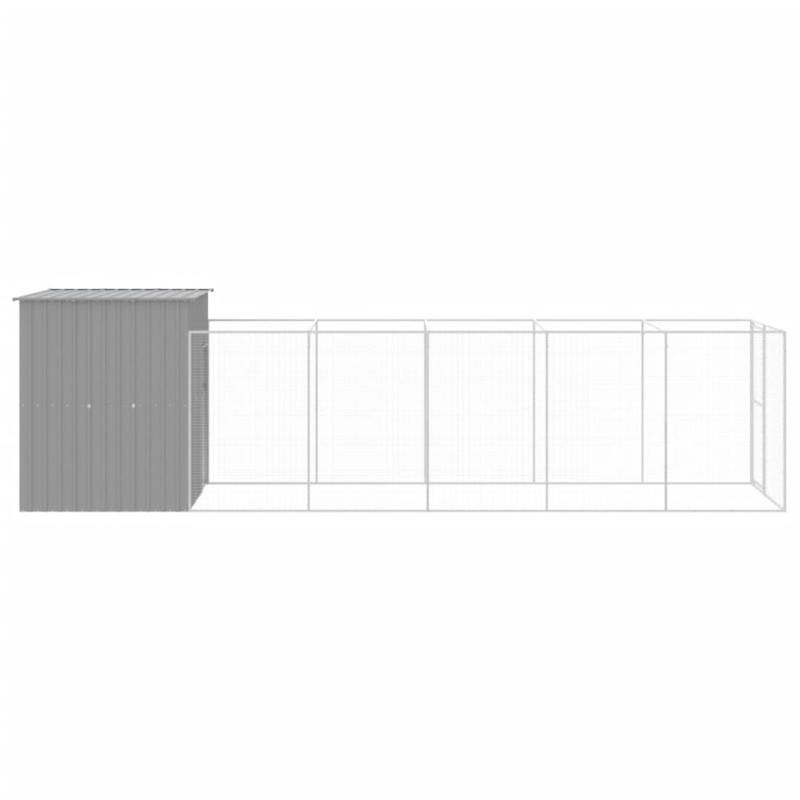 Produktbild för Hundkoja med gård ljusgrå 165x659x181 cm galvaniserat stål
