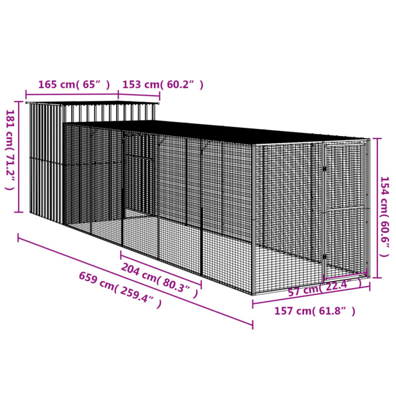 Produktbild för Hönshus med gård antracit 165x659x181 cm galvaniserat stål