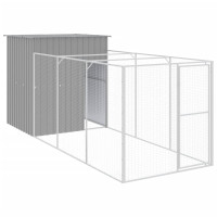 Produktbild för Hundkoja med gård ljusgrå 165x455x181 cm galvaniserat stål