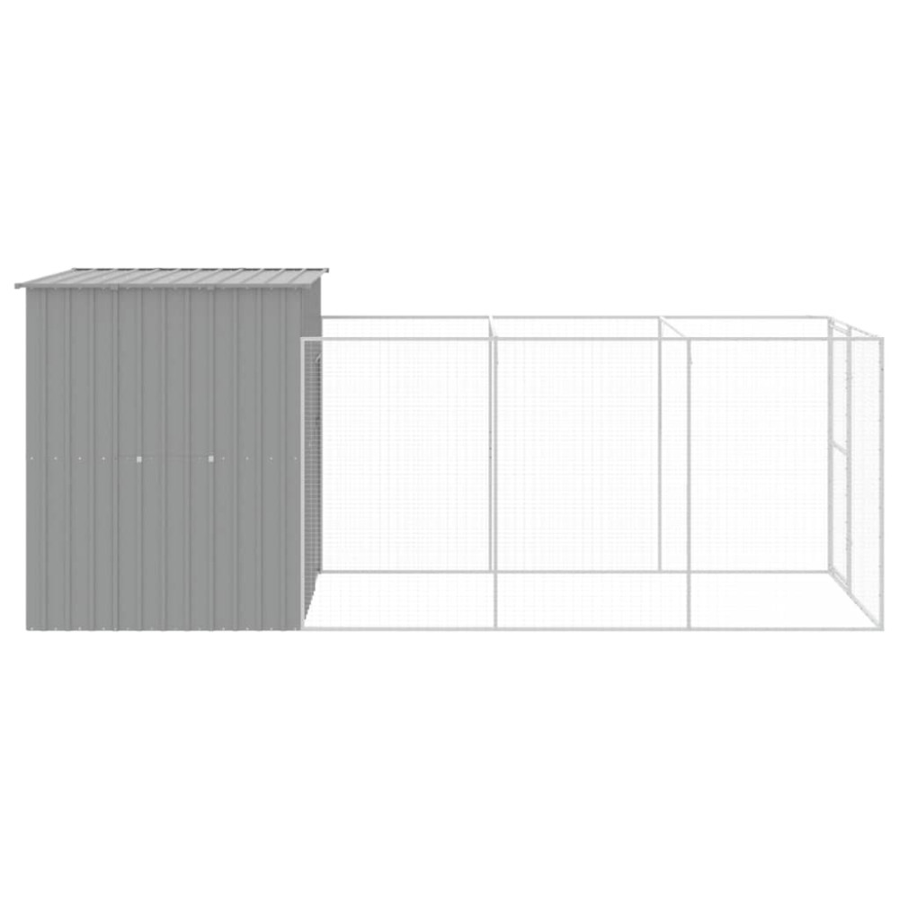 Produktbild för Hundkoja med gård ljusgrå 165x455x181 cm galvaniserat stål