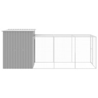 Miniatyr av produktbild för Hönshus med gård ljusgrå 165x455x181 cm galvaniserat stål