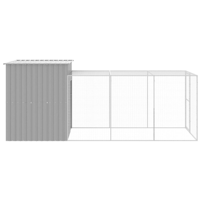 Produktbild för Hönshus med gård ljusgrå 165x455x181 cm galvaniserat stål
