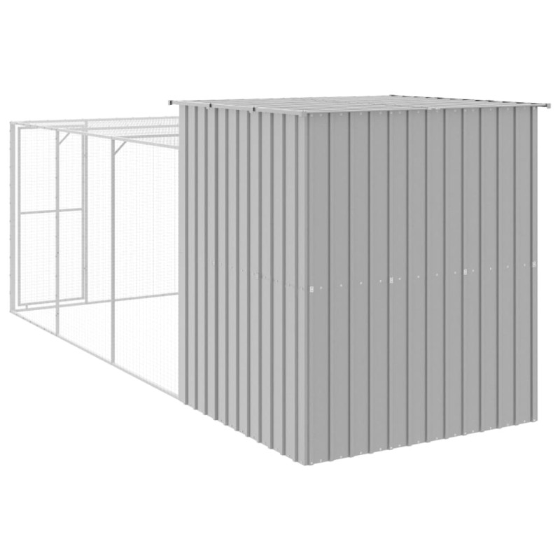 Produktbild för Hönshus med gård ljusgrå 165x455x181 cm galvaniserat stål