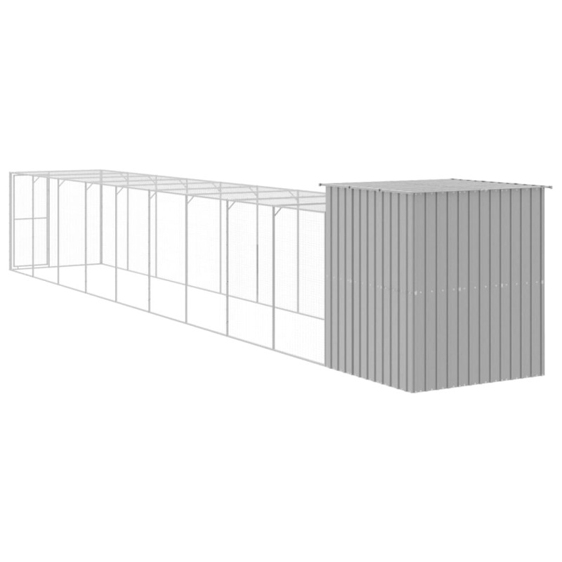 Produktbild för Hönshus med gård ljusgrå 165x1067x181 cm galvaniserat stål