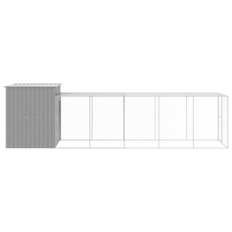 Produktbild för Hönshus med gård ljusgrå 165x659x181 cm galvaniserat stål