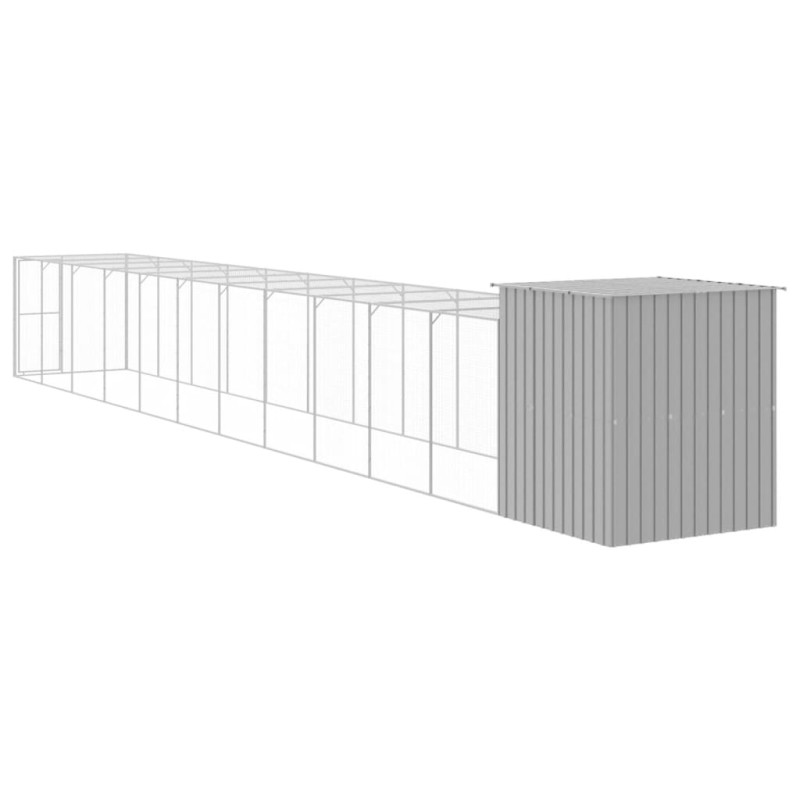 Produktbild för Hönshus med gård ljusgrå 165x1271x181 cm galvaniserat stål