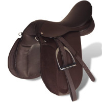 Produktbild för Hästsadel set 17,5" brunt riktigt läder 12 cm 5-i-1