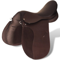 Produktbild för Hästsadel set 17,5" brunt riktigt läder 12 cm 5-i-1