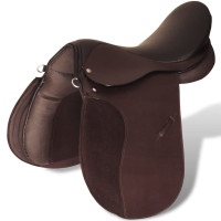Produktbild för Hästsadel set 17,5" brunt riktigt läder 18 cm 5-i-1