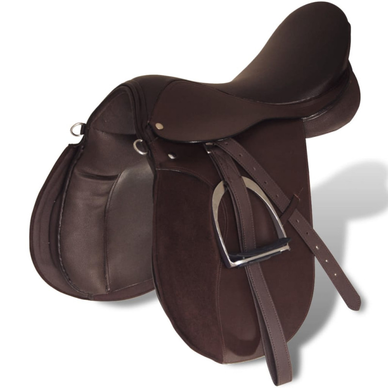 Produktbild för Hästsadel set 16" brunt riktigt läder 14 cm 5-i-1