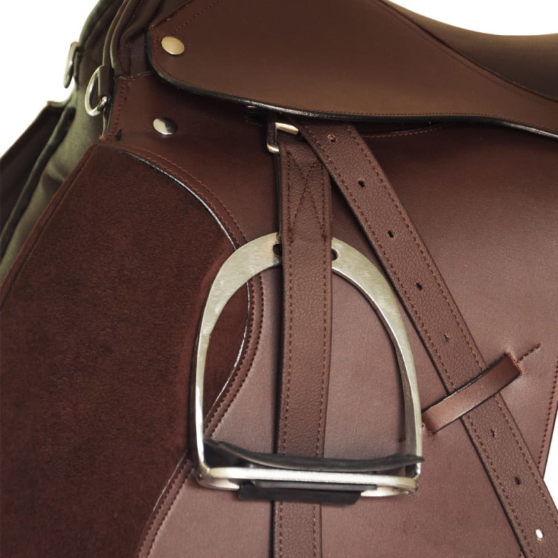 Produktbild för Hästsadel set 16" brunt riktigt läder 14 cm 5-i-1