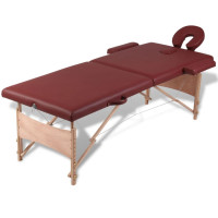 Miniatyr av produktbild för Rött vikbart massagebord med 2 zoner och träram