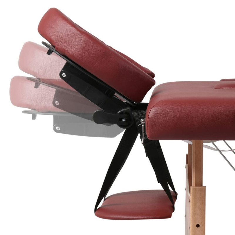 Produktbild för Rött vikbart massagebord med 2 zoner och träram