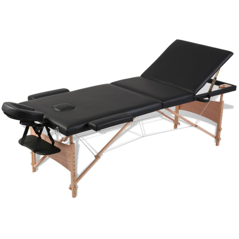 Produktbild för Hopfällbar massagebänk med 3 sektioner träram svart