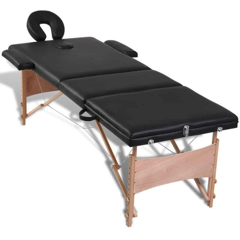 Produktbild för Hopfällbar massagebänk med 3 sektioner träram svart