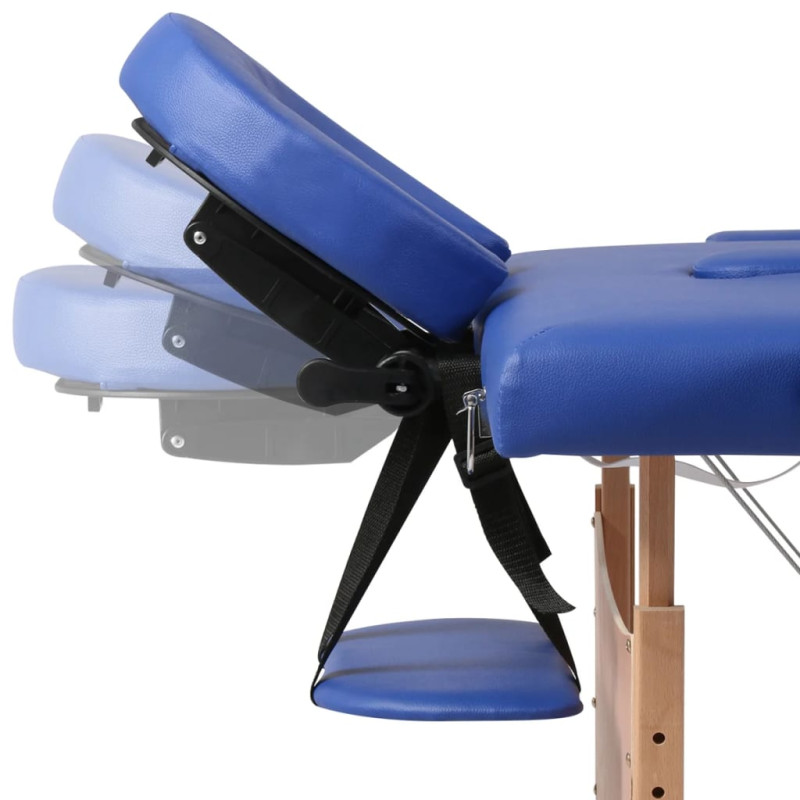 Produktbild för Hopfällbar massagebänk med 3 sektioner träram blå
