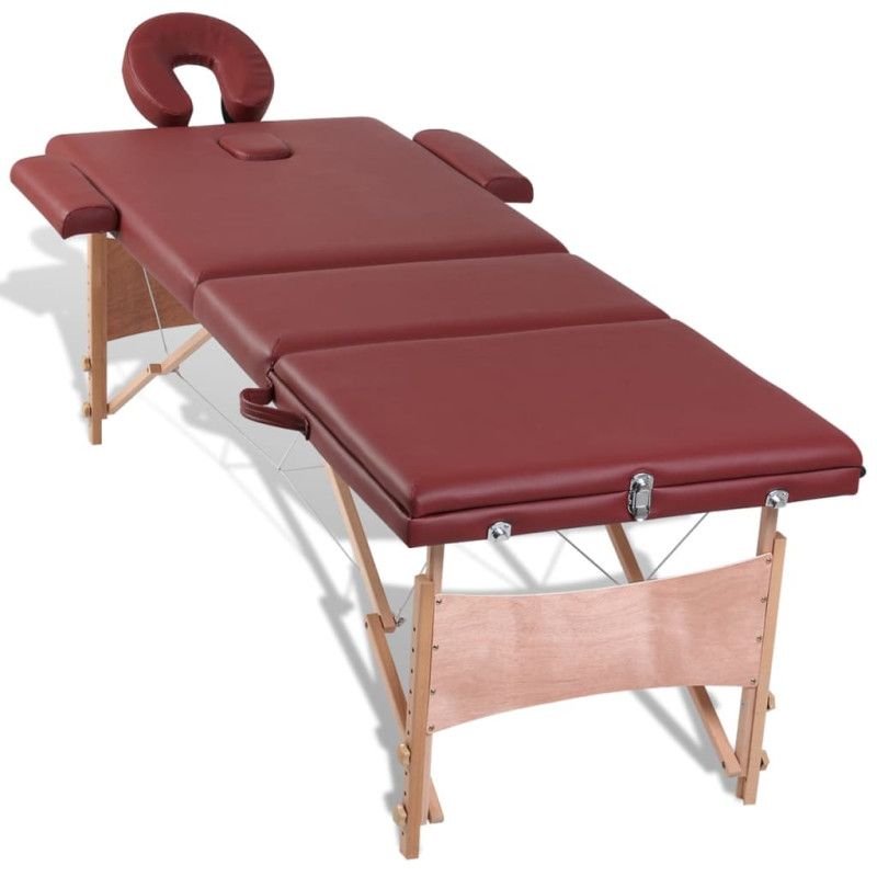 Produktbild för Rött vikbart massagebord med 3 zoner och träram