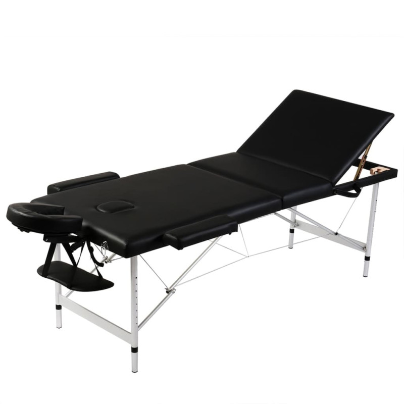 Produktbild för Hopfällbar massagebänk med 3 sektioner aluminiumram svart