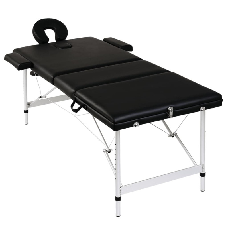 Produktbild för Hopfällbar massagebänk med 3 sektioner aluminiumram svart