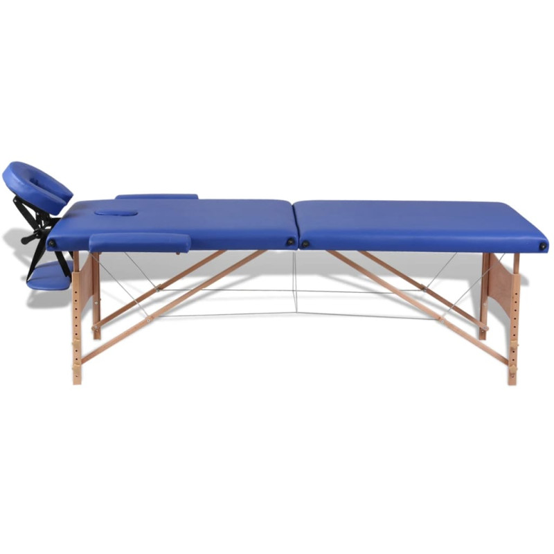 Produktbild för Hopfällbar massagebänk med 2 sektioner träram blå