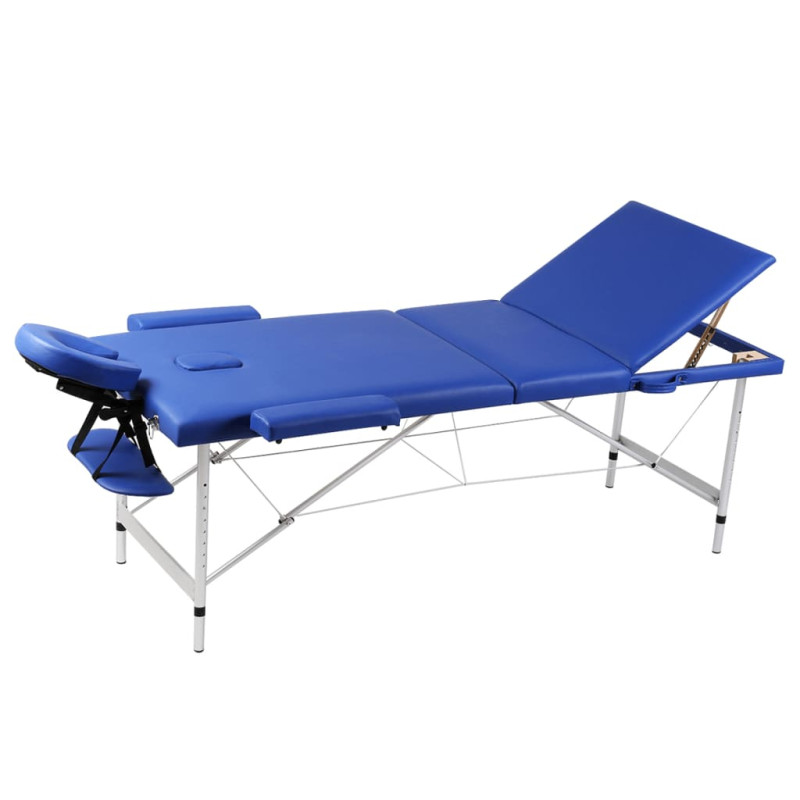 Produktbild för Hopfällbar 3-sektions massagebänk med aluminium ram blå