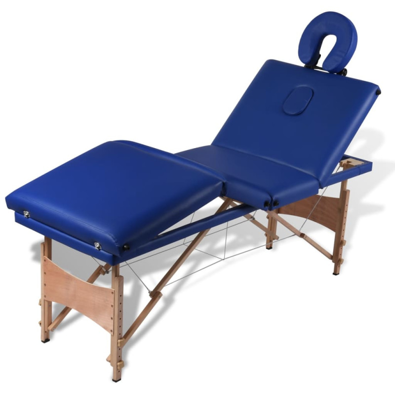 Produktbild för Hopfällbar massagebänk med 4 sektioner träram blå