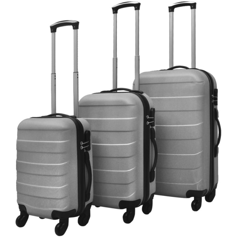 Produktbild för Hårda resväskor på hjul 3 st silver 45,5/55/66 cm