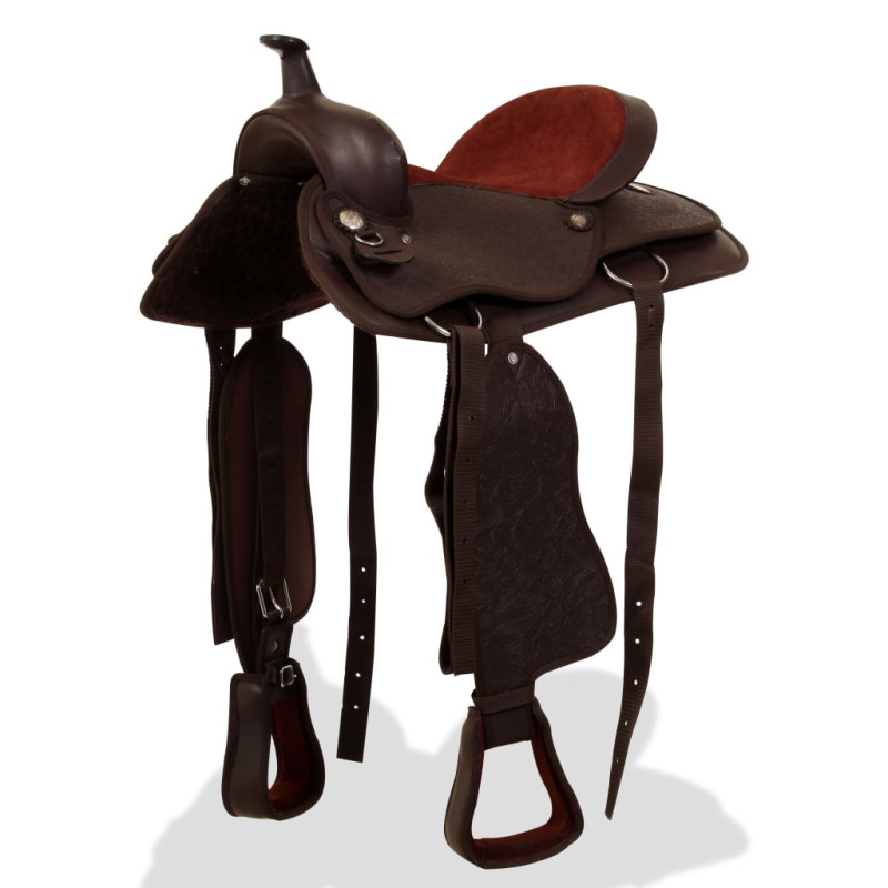 Produktbild för Westernsadel träns&halsband äkta läder 15" brun