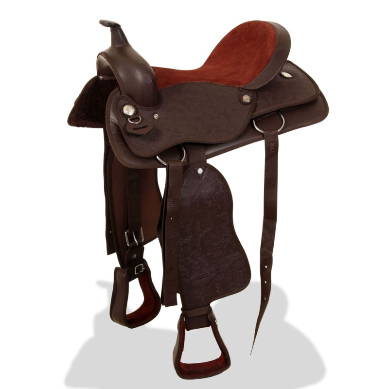 Produktbild för Westernsadel träns&halsband äkta läder 15" brun