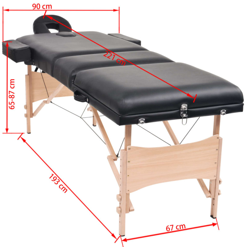 Produktbild för Hopfällbar massagebänk 3 sektioner 10 cm tjock svart