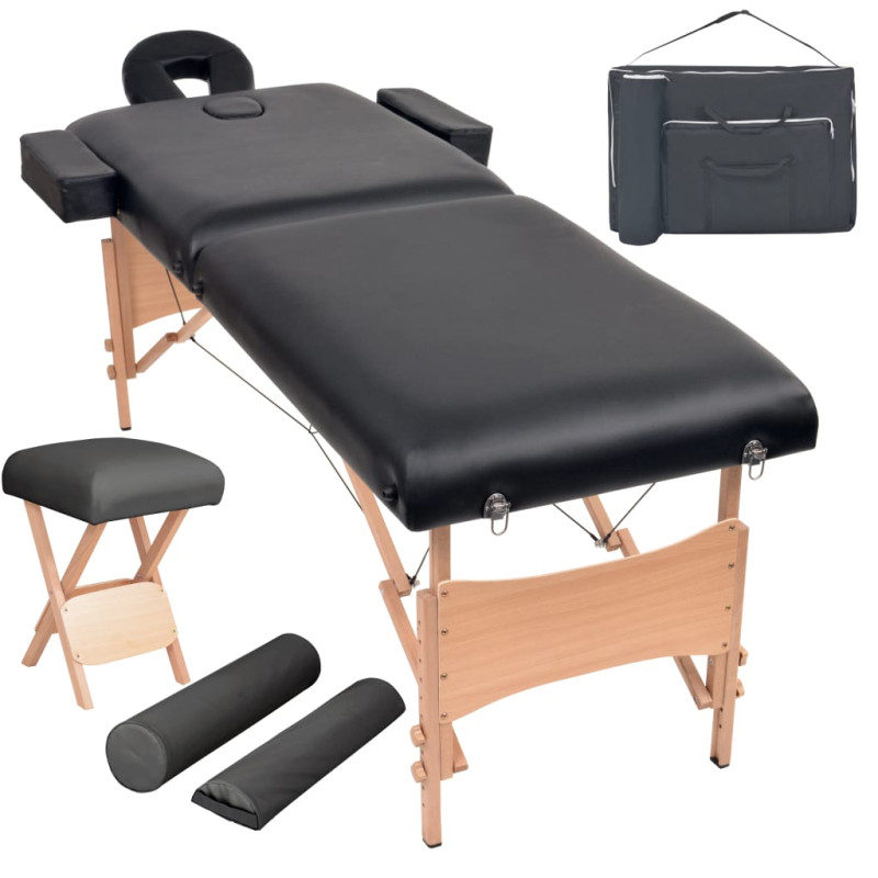 Produktbild för Hopfällbar massagebänk 2 sektioner och pall 10 cm tjock svart