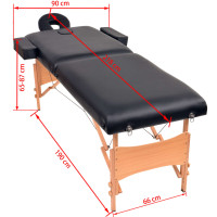 Miniatyr av produktbild för Hopfällbar massagebänk 2 sektioner och pall 10 cm tjock svart