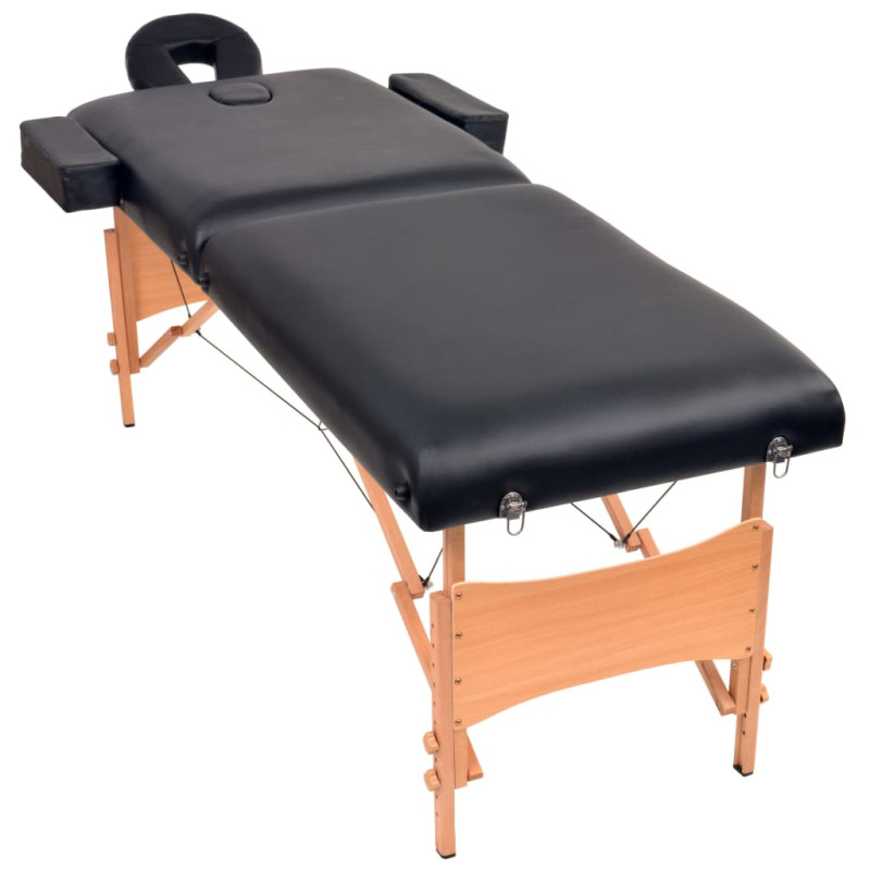 Produktbild för Hopfällbar massagebänk 2 sektioner och pall 10 cm tjock svart