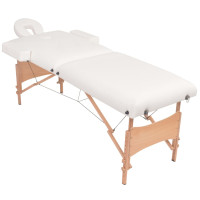 Produktbild för Hopfällbar massagebänk 2 sektioner och pall set 10 cm tjock vit