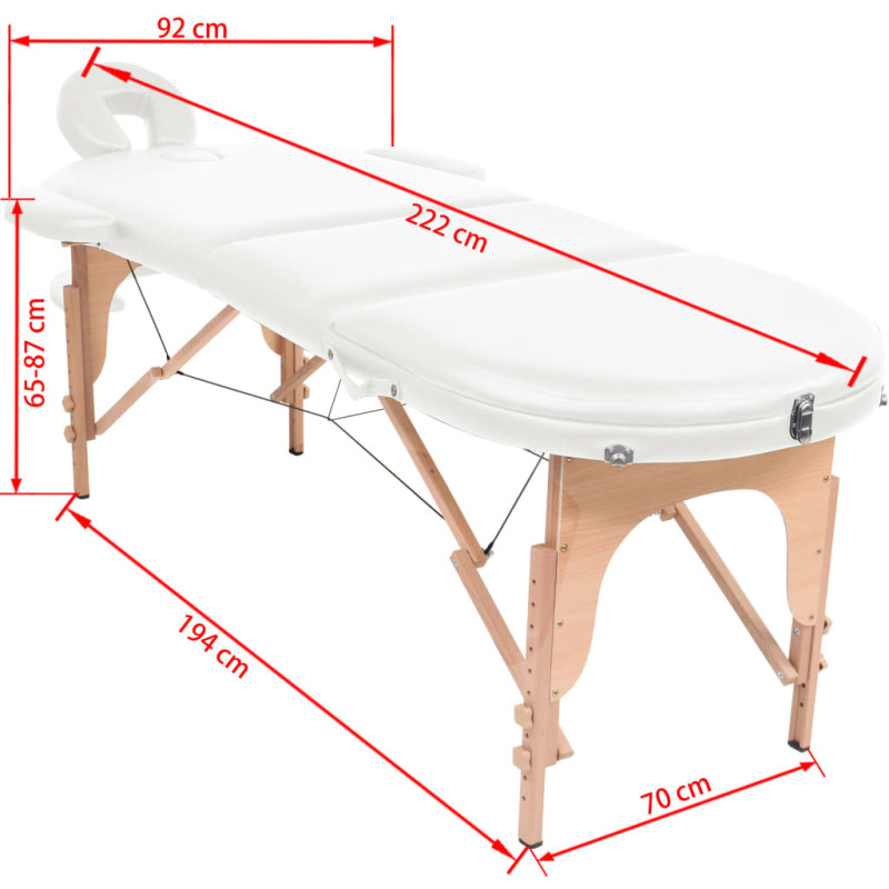 Produktbild för Hopfällbar massagebänk 4 cm tjock med 2 bolster oval vit