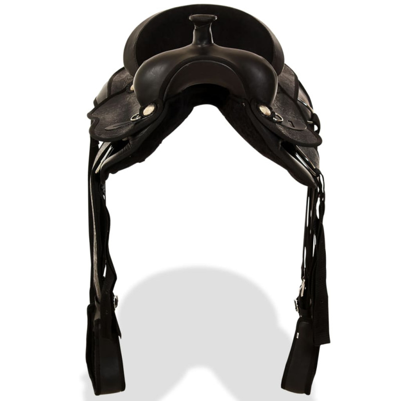 Produktbild för Westernsadel träns&halsband äkta läder 16" svart